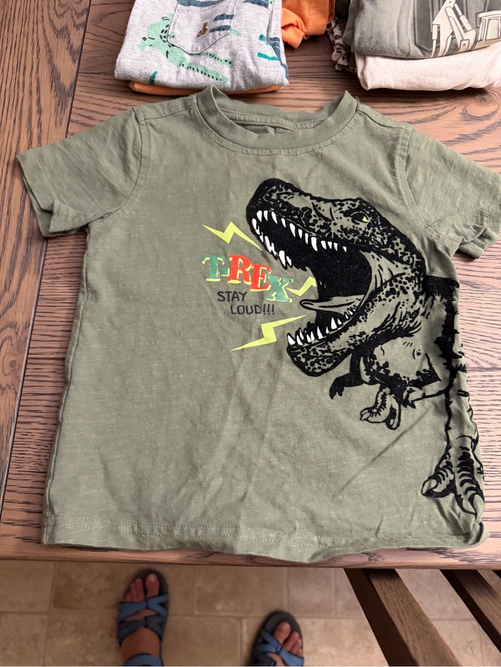 Kids Headquarters Olive Green T-Rex Graphic Tee with Neon Accents